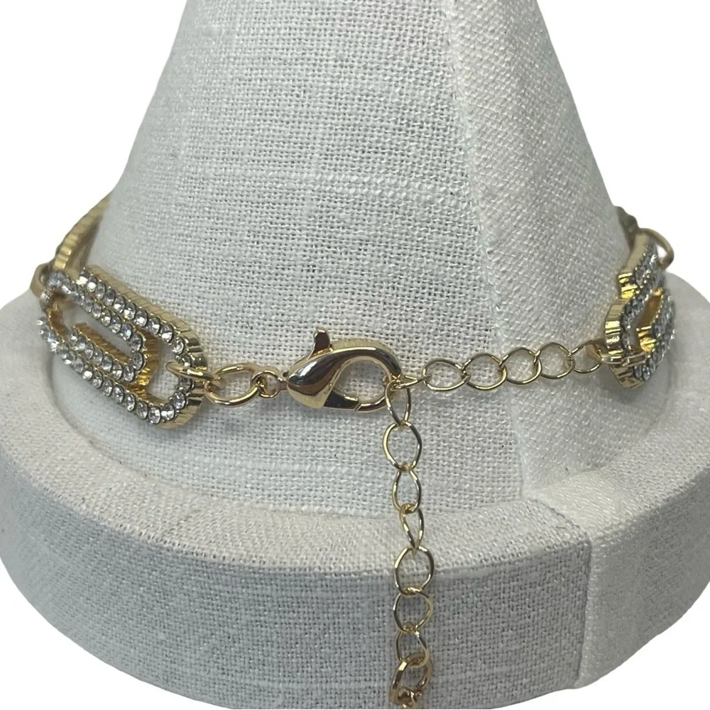 Gold Paperclip Crystal Accent Bracelet